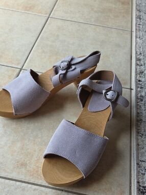 Sanita Lilac Suede Open-Toe Wedge Sandals